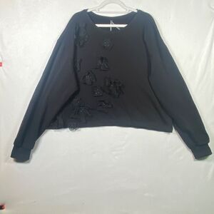 by Anthropologie Black Floral Appliqué Sweatshirt – Size XL